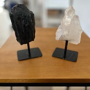 Quartz and Black Obsidian pieces on stands